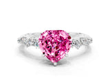 White gold Heart Cut Pink Sapphire Cluster Side Stone Solitaire Ring with Prong Setting_48
