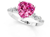 White gold Heart Cut Pink Sapphire Cluster Side Stone Solitaire Ring with Prong Setting_49