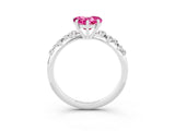 White gold Heart Cut Pink Sapphire Cluster Side Stone Solitaire Ring with Prong Setting_51