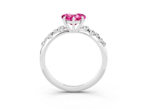 White gold Heart Cut Pink Sapphire Cluster Side Stone Solitaire Ring with Prong Setting_51