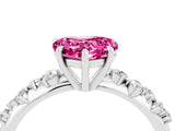 White gold Heart Cut Pink Sapphire Cluster Side Stone Solitaire Ring with Prong Setting_52