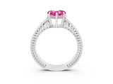 White gold Heart Cut Pink Sapphire Engagement Ring with Milgrain Channel Set Band and Prong Setting_27