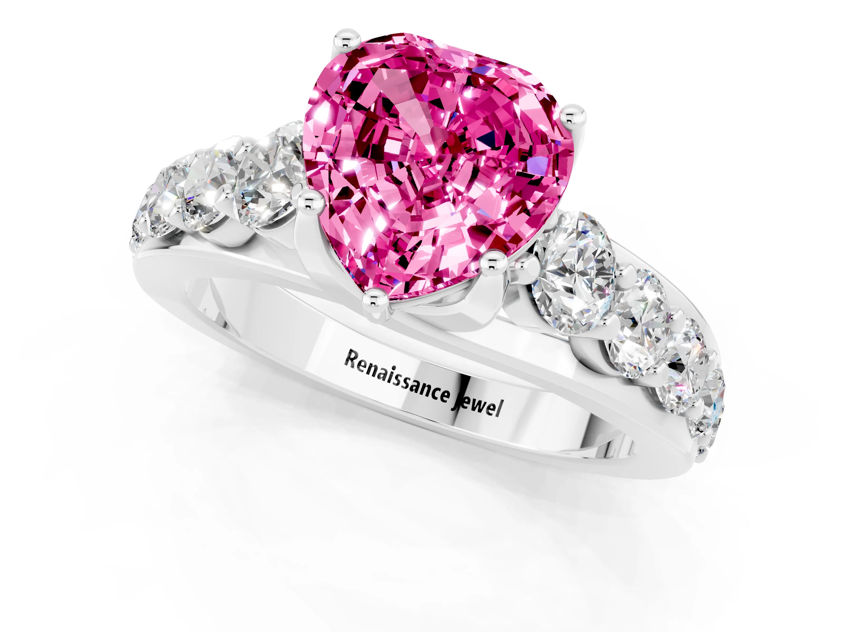 White gold Heart Cut Pink Sapphire Engagement Ring with Pavé Band and Four-Prong Setting_1