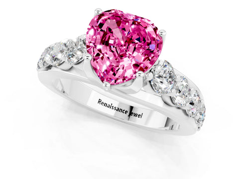White gold Heart Cut Pink Sapphire Engagement Ring with Pavé Band and Four-Prong Setting_1