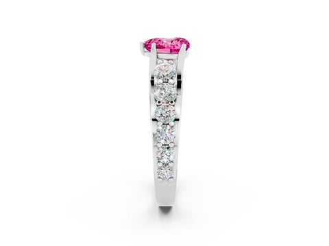 White gold Heart Cut Pink Sapphire Engagement Ring with Pavé Band and Four-Prong Setting_2