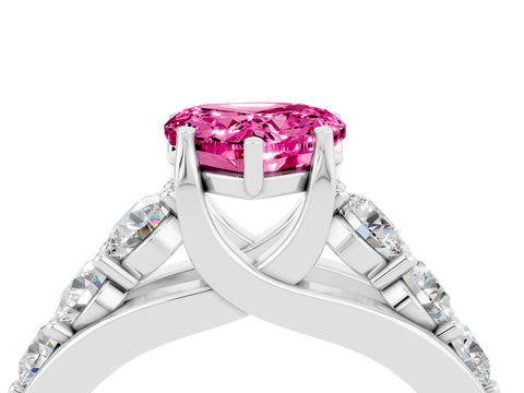 White gold Heart Cut Pink Sapphire Engagement Ring with Pavé Band and Four-Prong Setting_4