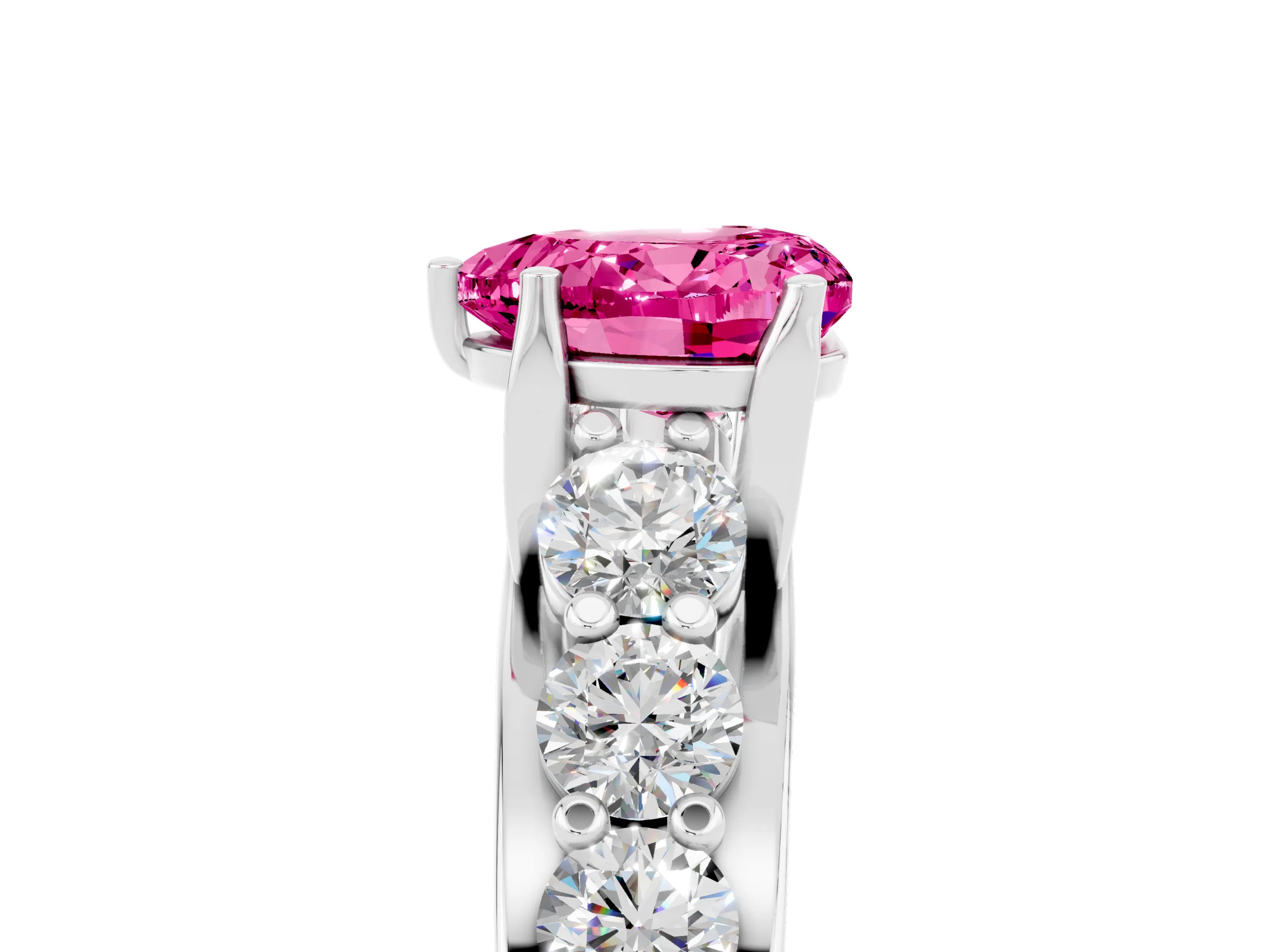 White gold Heart Cut Pink Sapphire Engagement Ring with Pavé Band and Four-Prong Setting_5