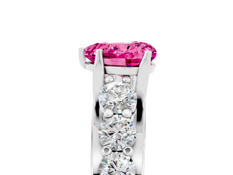 White gold Heart Cut Pink Sapphire Engagement Ring with Pavé Band and Four-Prong Setting_5