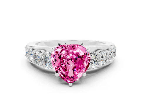 White gold Heart Cut Pink Sapphire Engagement Ring with Pavé Band and Four-Prong Setting