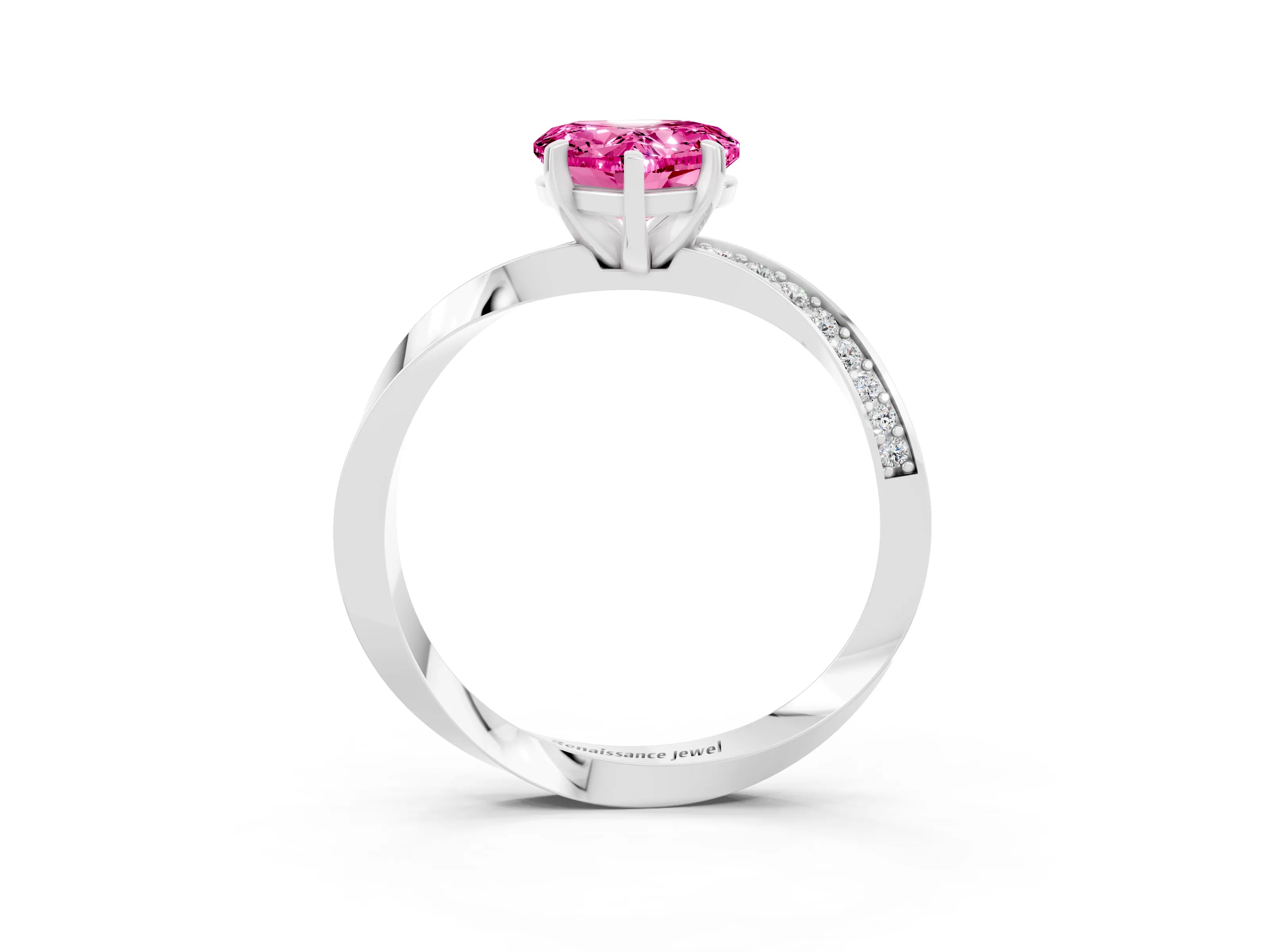 White gold Heart Cut Pink Sapphire Engagement Ring with Side Stone Accents and Four-Prong Setting_51
