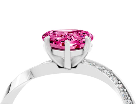 White gold Heart Cut Pink Sapphire Engagement Ring with Side Stone Accents and Four-Prong Setting_52