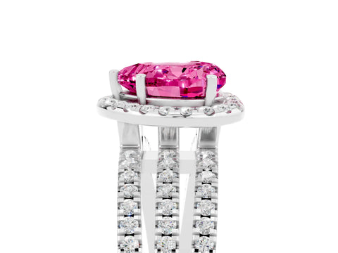 White gold Heart Cut Pink Sapphire Halo Engagement Ring with Split Shank and Four-Prong Setting_5