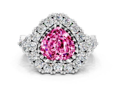 White gold Heart Cut Pink Sapphire Halo Ring with Pavé Band and Four-Prong Setting_12