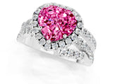 White gold Heart Cut Pink Sapphire Halo Ring with Round Split Shank and Prong Setting_61