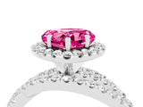 White gold Heart Cut Pink Sapphire Halo Ring with Round Split Shank and Prong Setting_64