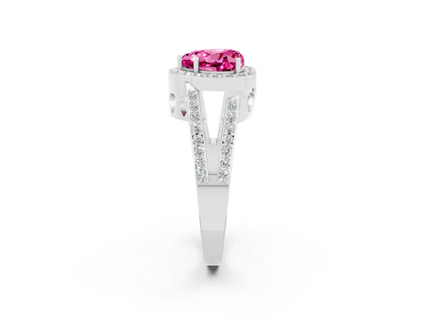 White gold Heart Cut Pink Sapphire Halo Ring with Split Shank U-Prong Band and Four-Prong Setting_2
