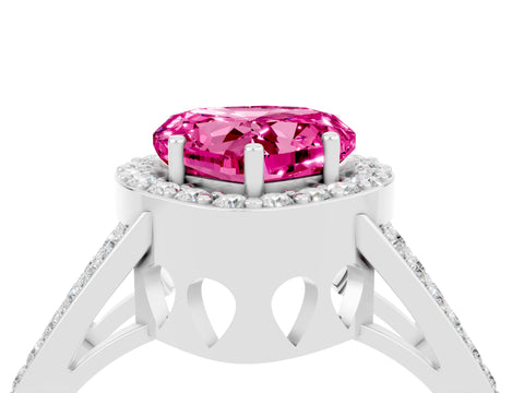 White gold Heart Cut Pink Sapphire Halo Ring with Split Shank U-Prong Band and Four-Prong Setting_4