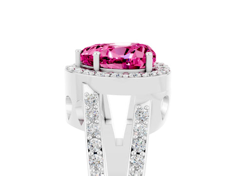White gold Heart Cut Pink Sapphire Halo Ring with Split Shank U-Prong Band and Four-Prong Setting_5