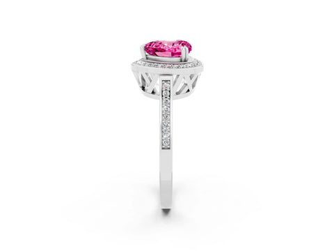 White gold Heart Cut Pink Sapphire Halo Ring with Split Shank and Four-Prong Setting_10