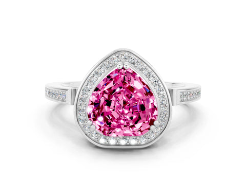 White gold Heart Cut Pink Sapphire Halo Ring with Split Shank and Four-Prong Setting_20