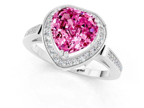 White gold Heart Cut Pink Sapphire Halo Ring with Split Shank and Four-Prong Setting_21