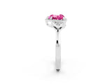 White gold Heart Cut Pink Sapphire Halo Ring with Tapered Band and Four-Prong Setting_2
