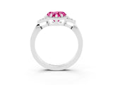 White gold Heart Cut Pink Sapphire Halo Ring with Tapered Band and Four-Prong Setting_3