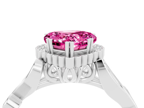 White gold Heart Cut Pink Sapphire Halo Ring with Vintage Split Shank and Four-Prong Setting_28