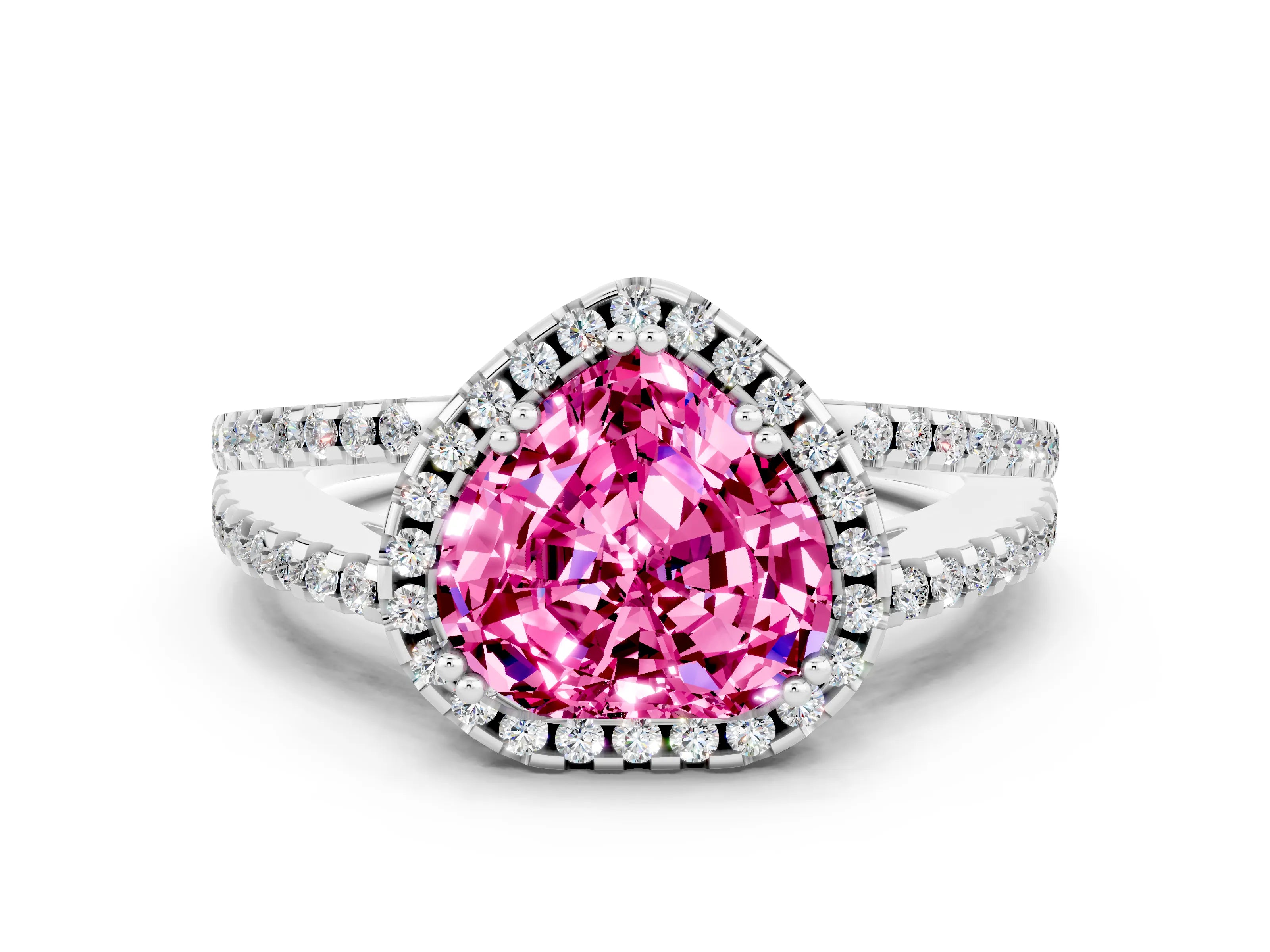 White gold Heart Cut Pink Sapphire Halo Split Shank Engagement Ring_12