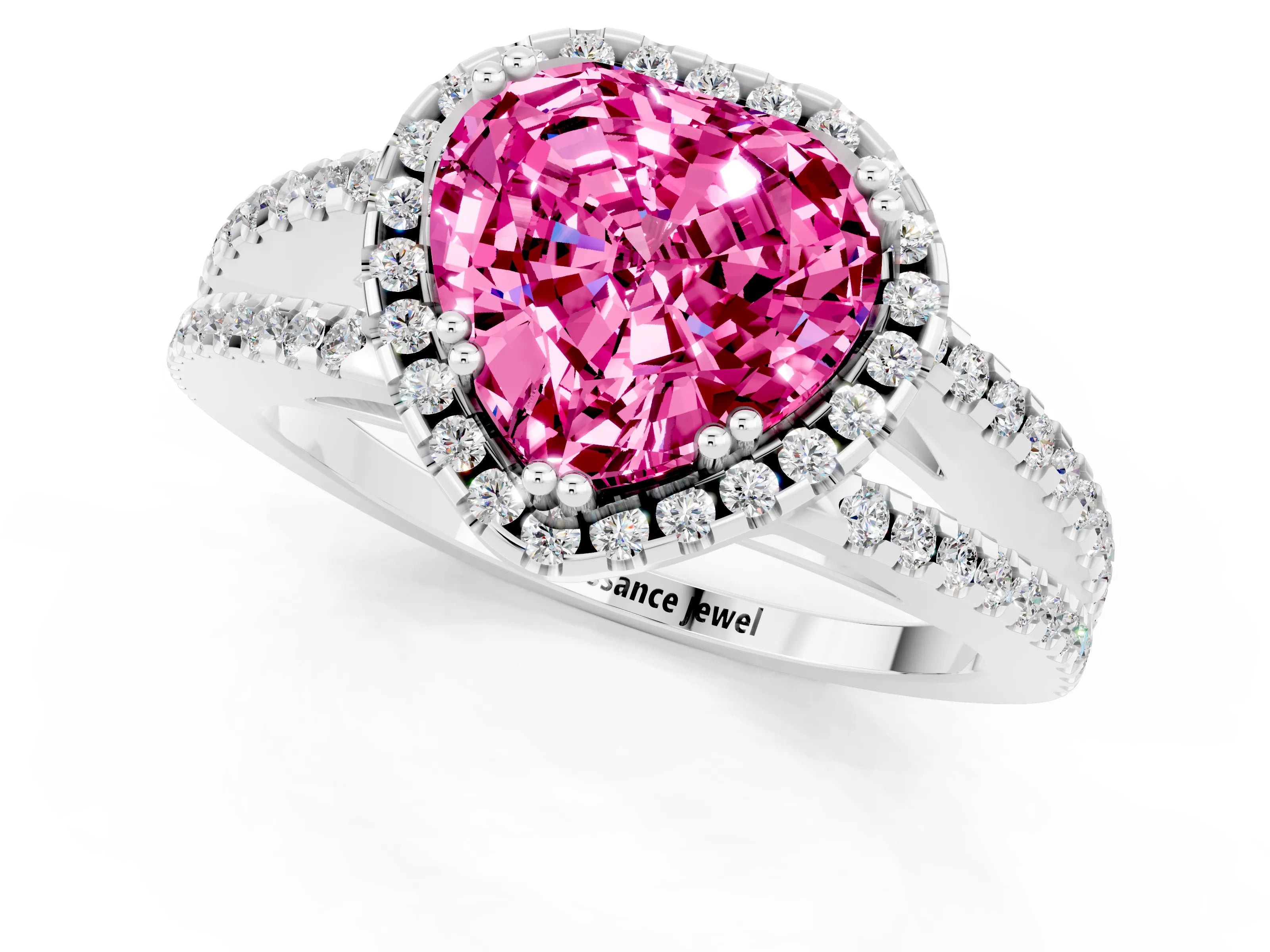 White gold Heart Cut Pink Sapphire Halo Split Shank Engagement Ring_13