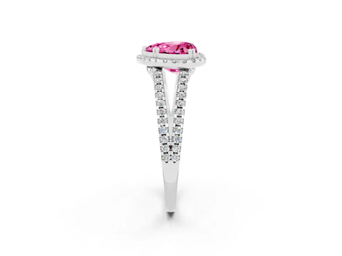 White gold Heart Cut Pink Sapphire Halo Split Shank Engagement Ring_14