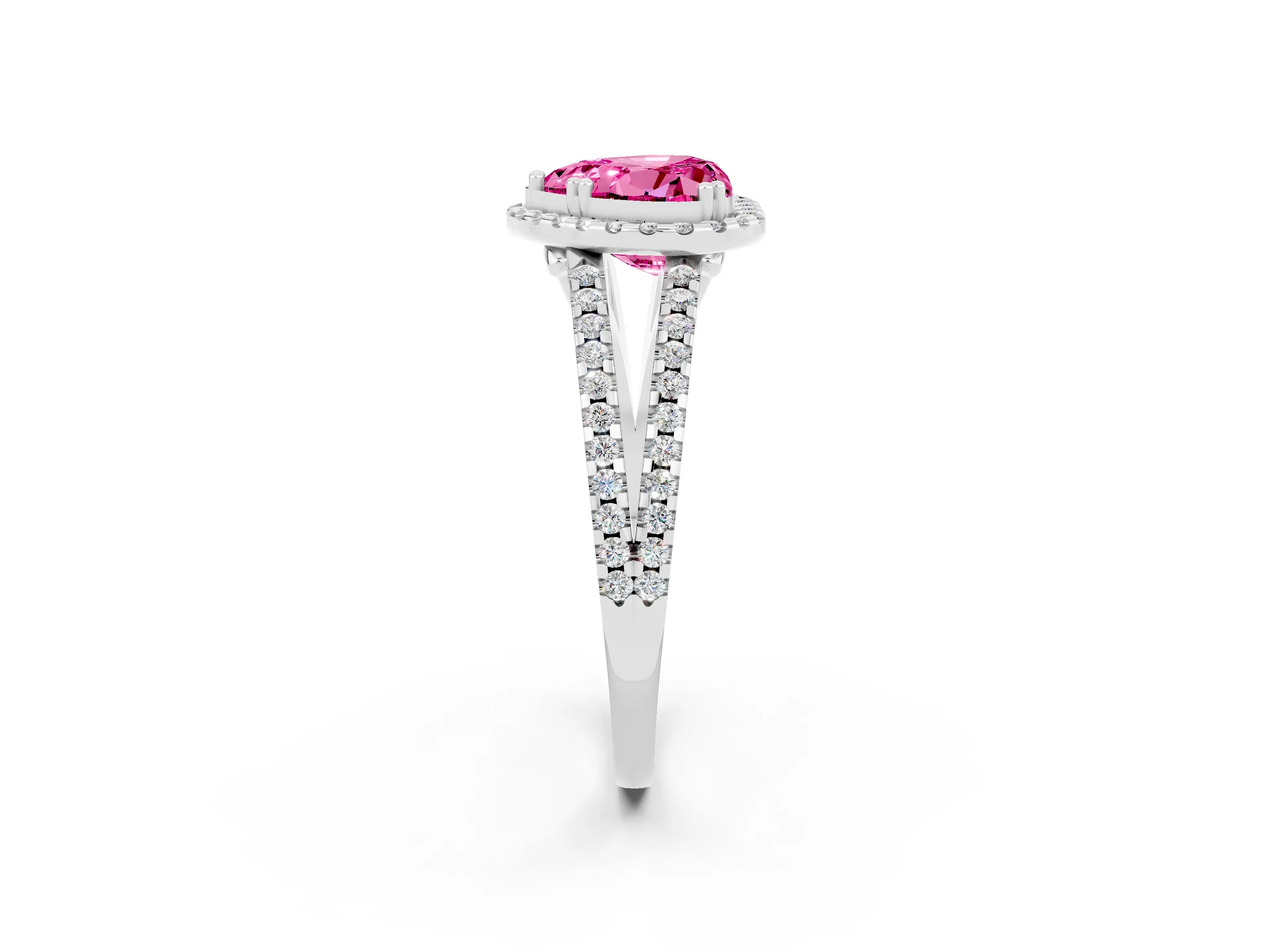 White gold Heart Cut Pink Sapphire Halo Split Shank Engagement Ring_14
