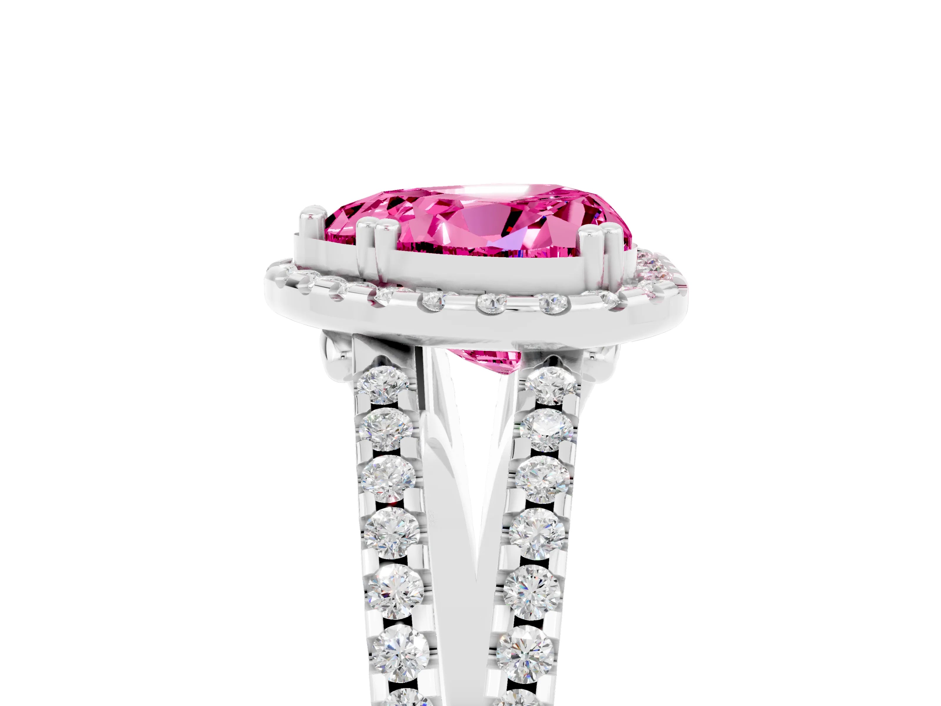 White gold Heart Cut Pink Sapphire Halo Split Shank Engagement Ring_17