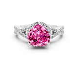 White gold Heart Cut Pink Sapphire  Halo Twist Band Solitaire Prong Setting Ring_24