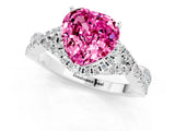 White gold Heart Cut Pink Sapphire  Halo Twist Band Solitaire Prong Setting Ring_25