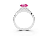 White gold Heart Cut Pink Sapphire  Halo Twist Band Solitaire Prong Setting Ring_27