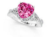 White gold Heart Cut Pink Sapphire Halo Twist Band Solitaire Prong Setting Ring_37