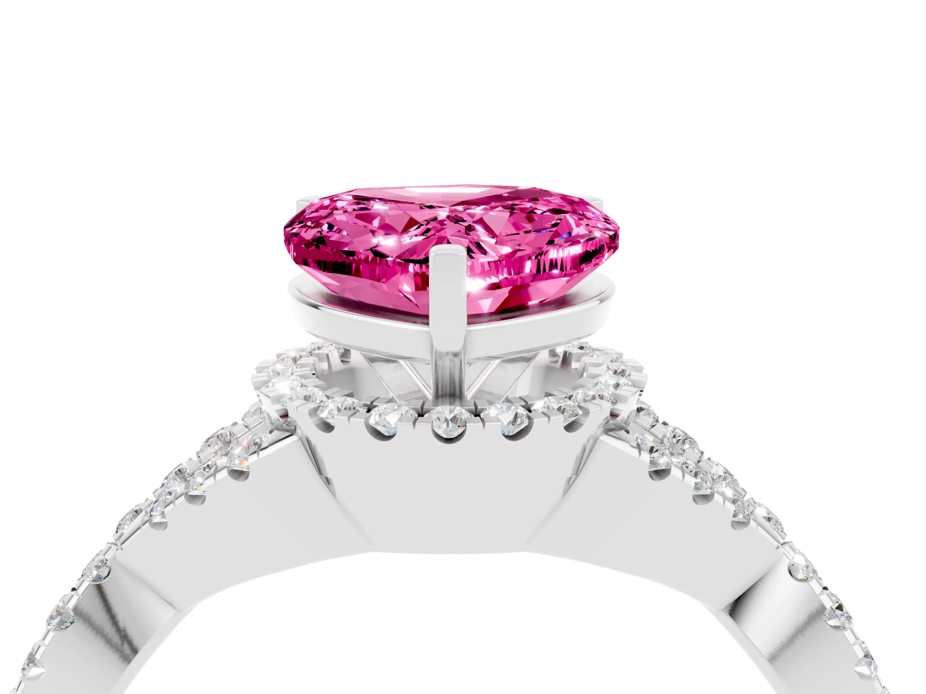 White gold Heart Cut Pink Sapphire Halo Twist Band Solitaire Prong Setting Ring_40