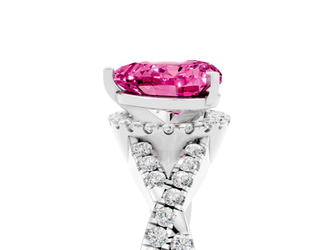 White gold Heart Cut Pink Sapphire Halo Twist Band Solitaire Prong Setting Ring_41