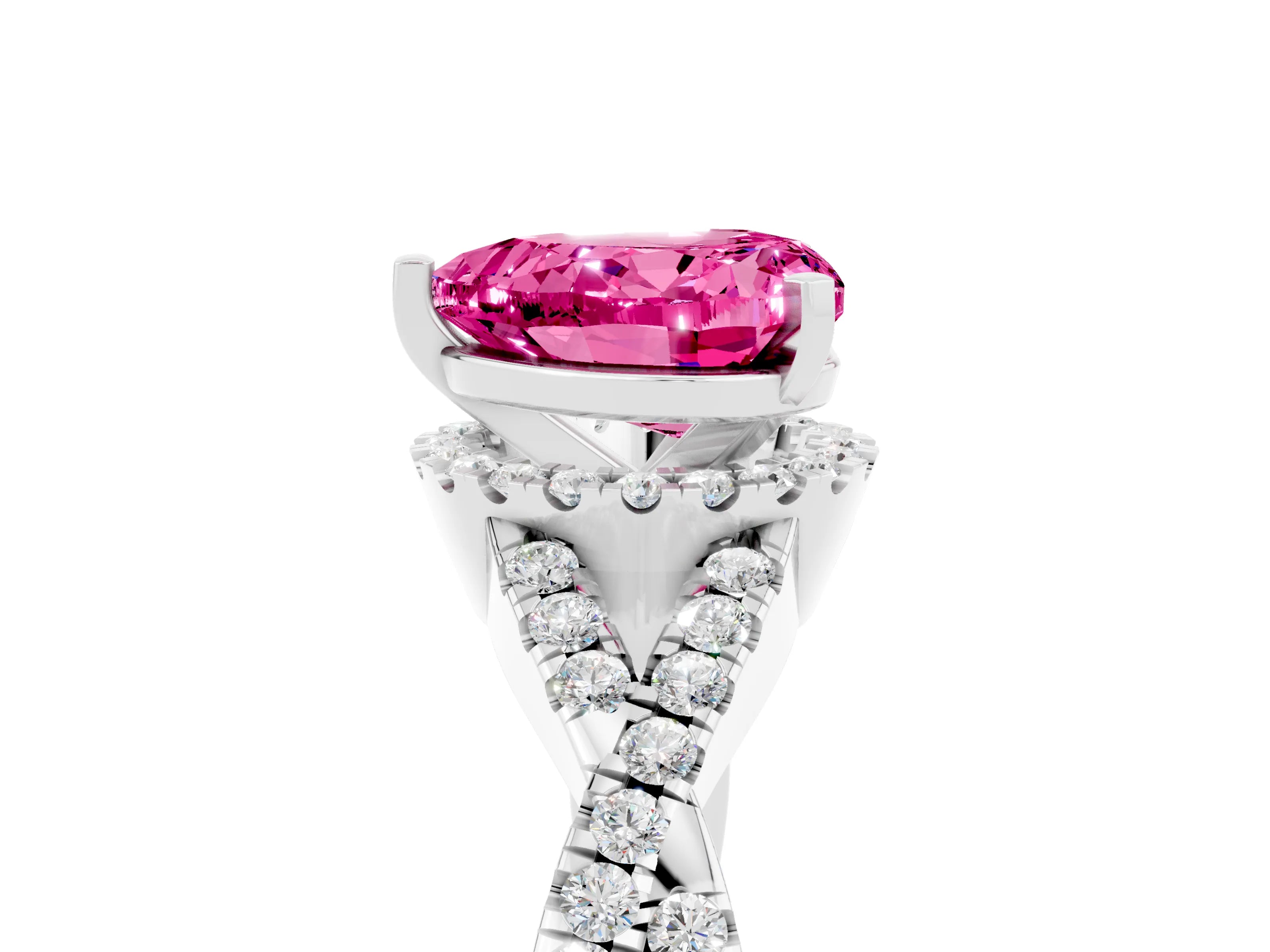 White gold Heart Cut Pink Sapphire Halo Twist Band Solitaire Prong Setting Ring_41