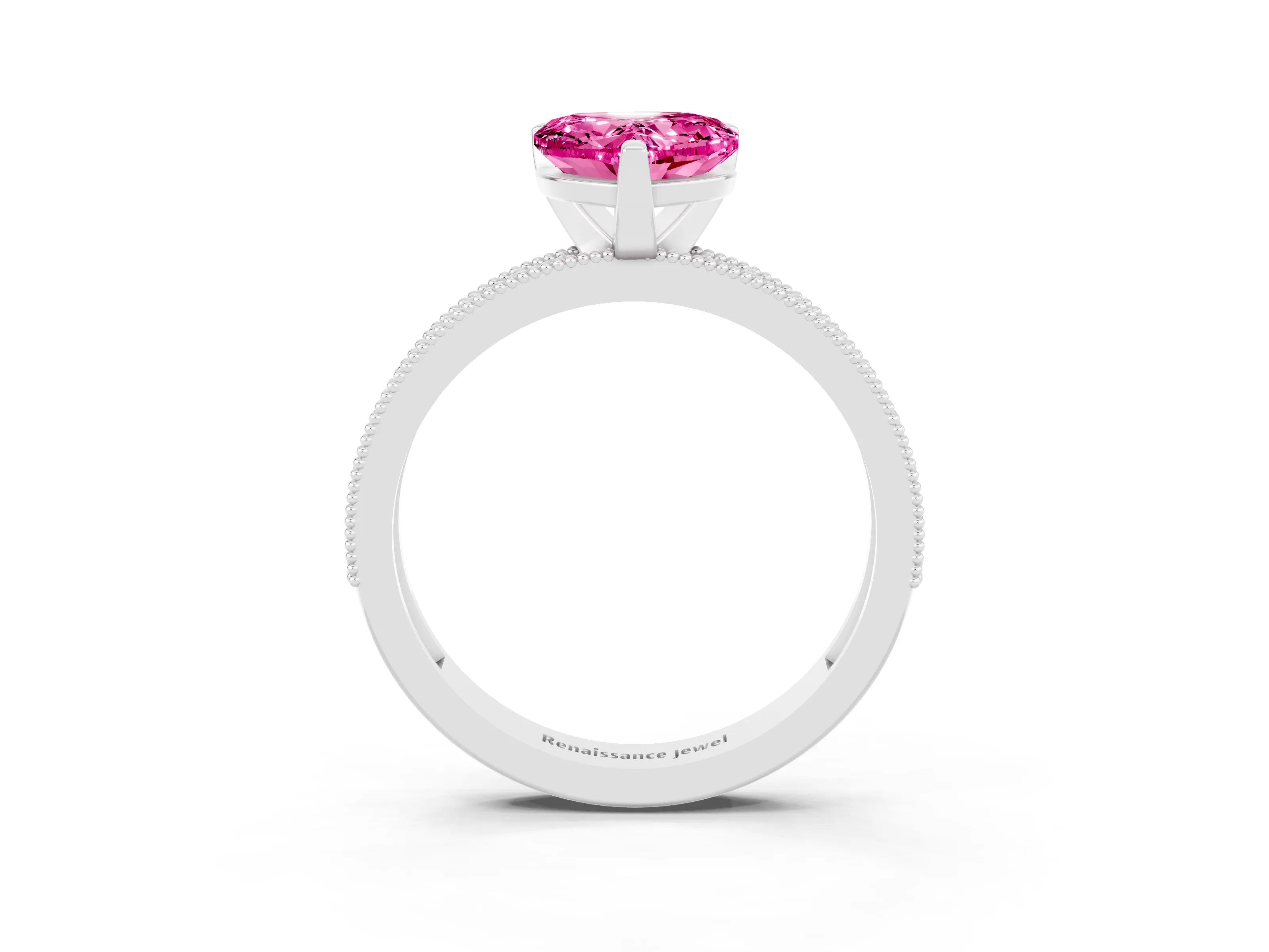 White gold Heart Cut Pink Sapphire Milgrain Pavé Engagement Ring with Four-Prong Setting_39