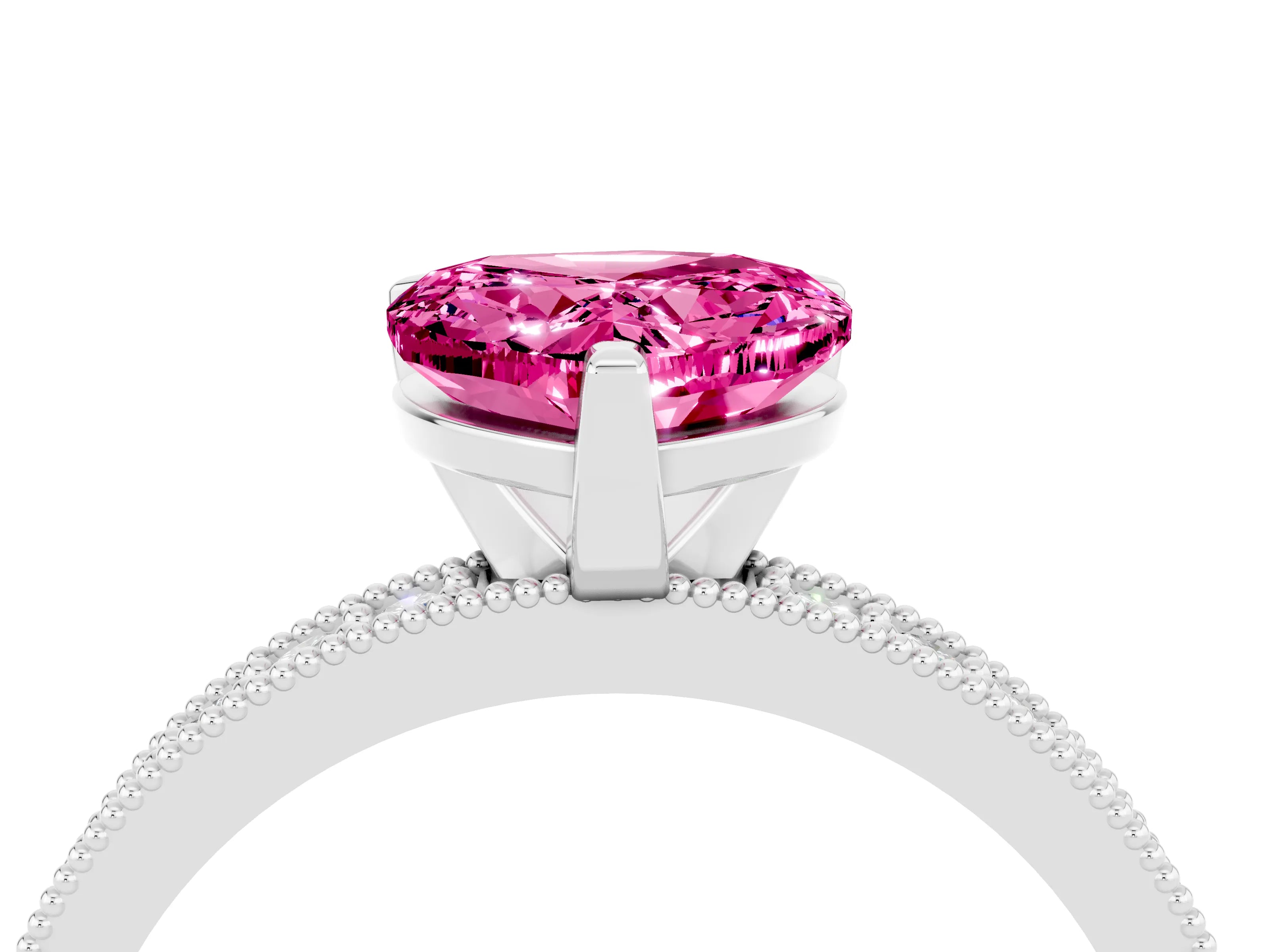White gold Heart Cut Pink Sapphire Milgrain Pavé Engagement Ring with Four-Prong Setting_40