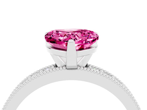 White gold Heart Cut Pink Sapphire Milgrain Pavé Engagement Ring with Four-Prong Setting_40