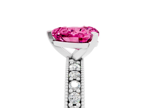 White gold Heart Cut Pink Sapphire Milgrain Pavé Engagement Ring with Four-Prong Setting_41
