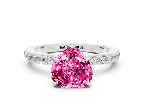 White gold Heart Cut Pink Sapphire Pavé Engagement Ring with Round  Accents and Prong Setting_48