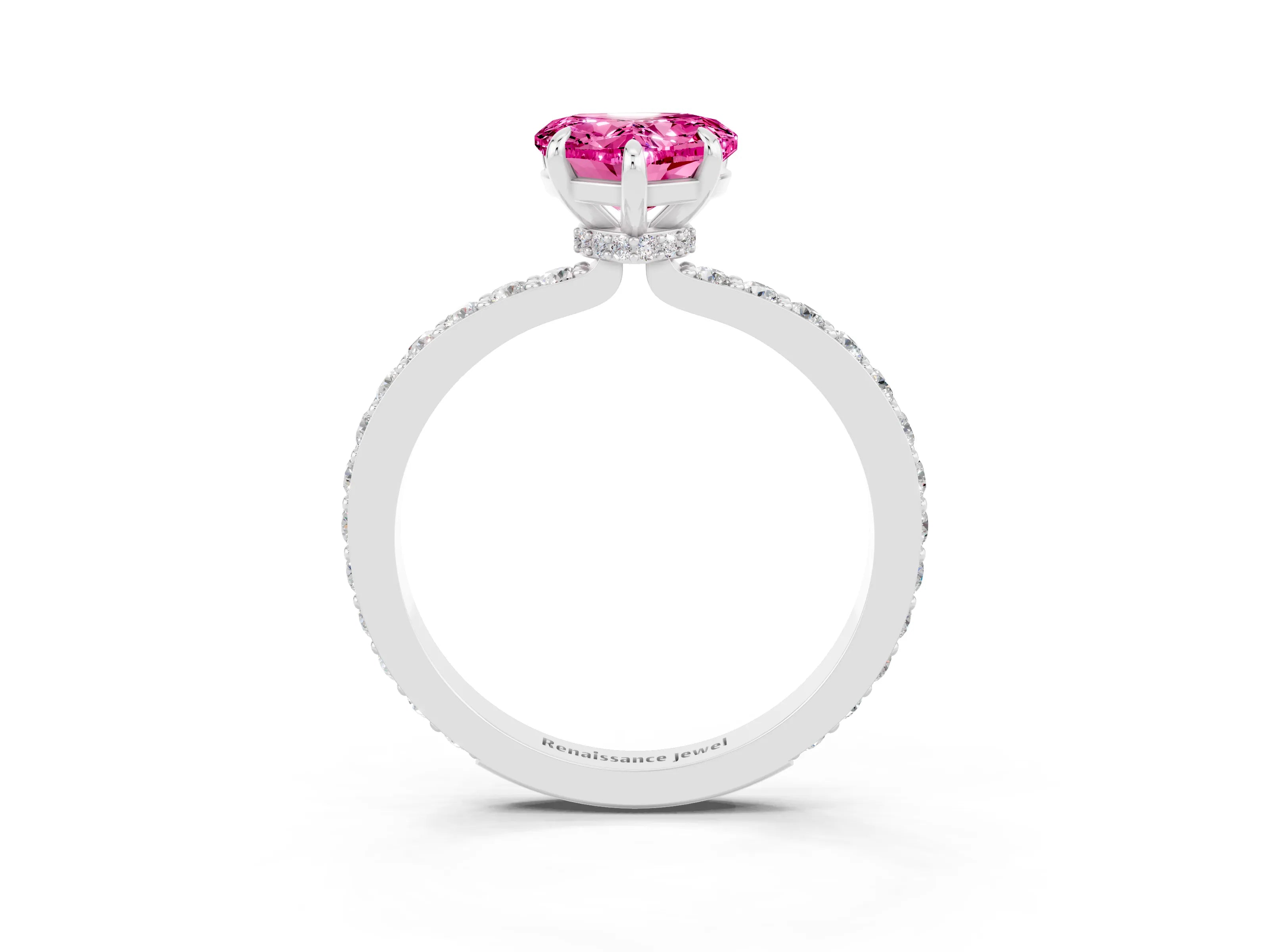 White gold Heart Cut Pink Sapphire Pavé Engagement Ring with Round  Accents and Prong Setting_51