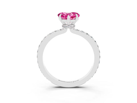 White gold Heart Cut Pink Sapphire Pavé Engagement Ring with Round  Accents and Prong Setting_51