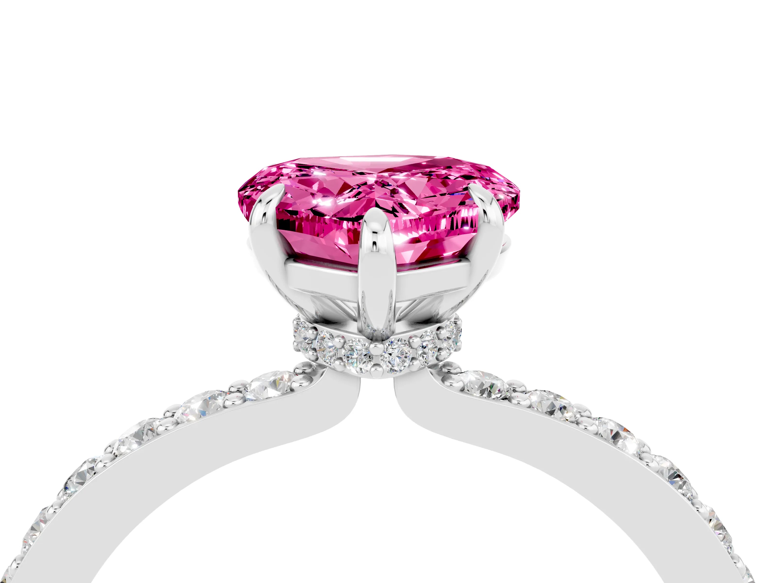 White gold Heart Cut Pink Sapphire Pavé Engagement Ring with Round  Accents and Prong Setting_52