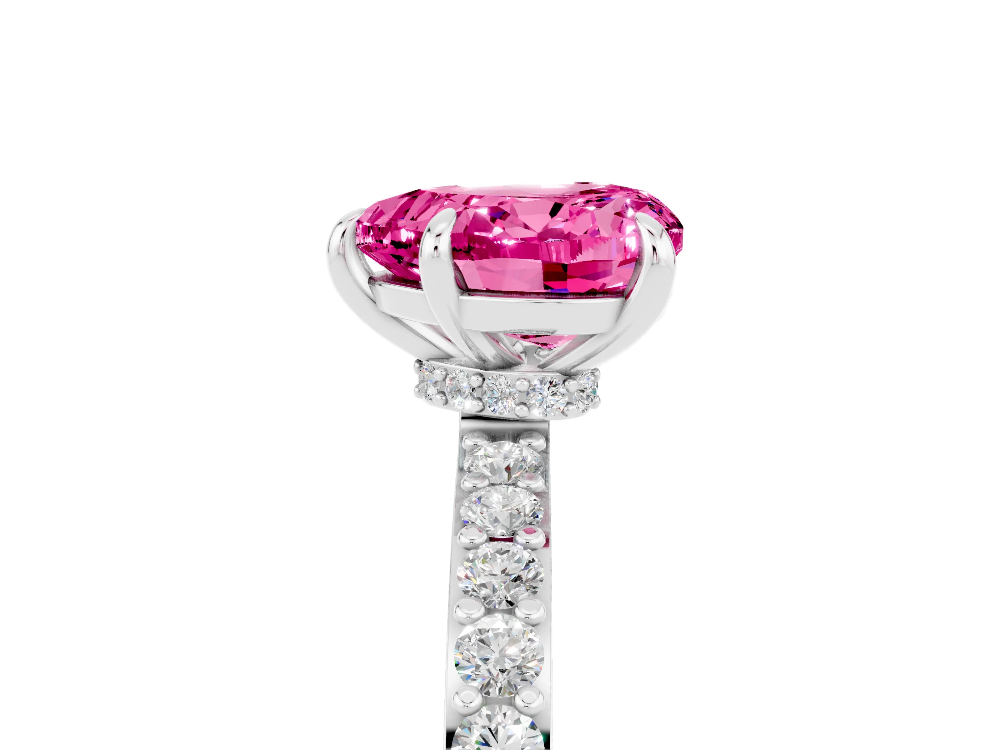 White gold Heart Cut Pink Sapphire Pavé Engagement Ring with Round  Accents and Prong Setting_53