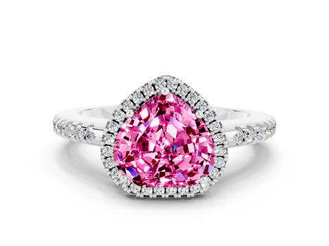 White gold Heart Cut Pink Sapphire Pavé Halo Ring with Four-Prong Setting_12
